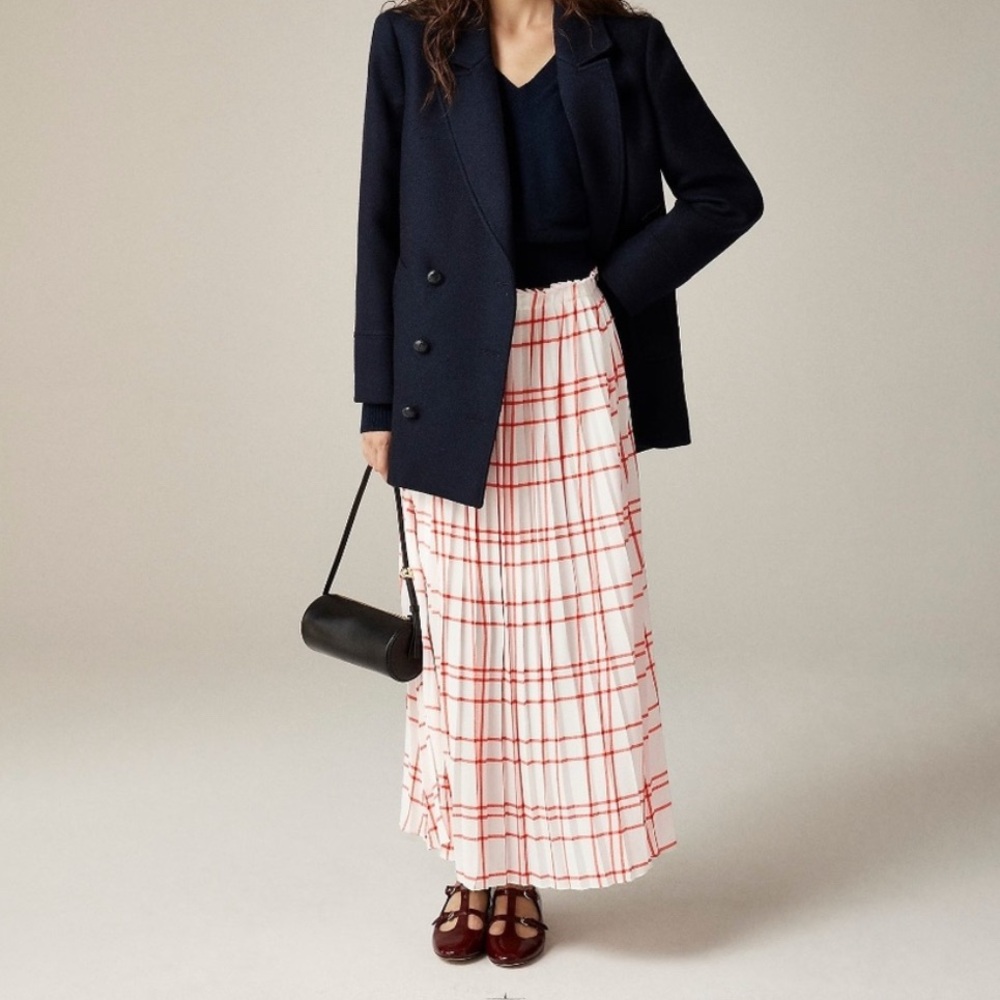 NWT J.Crew Red & White Plaid Midi Skirt